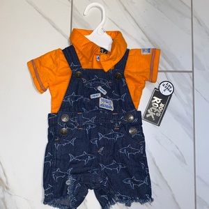 NWT Boys Rock Orange/Blue Overall Set 0-3 M